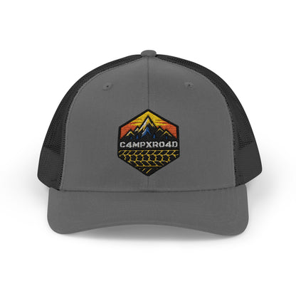 C4MPXRO4D Hexa Shield Camper Badge Cap | Trucker Snapback Mesh Hat