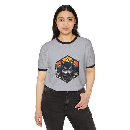 C4MPXRO4D Wolf Shield Camper Badge T-Shirt | ringer style