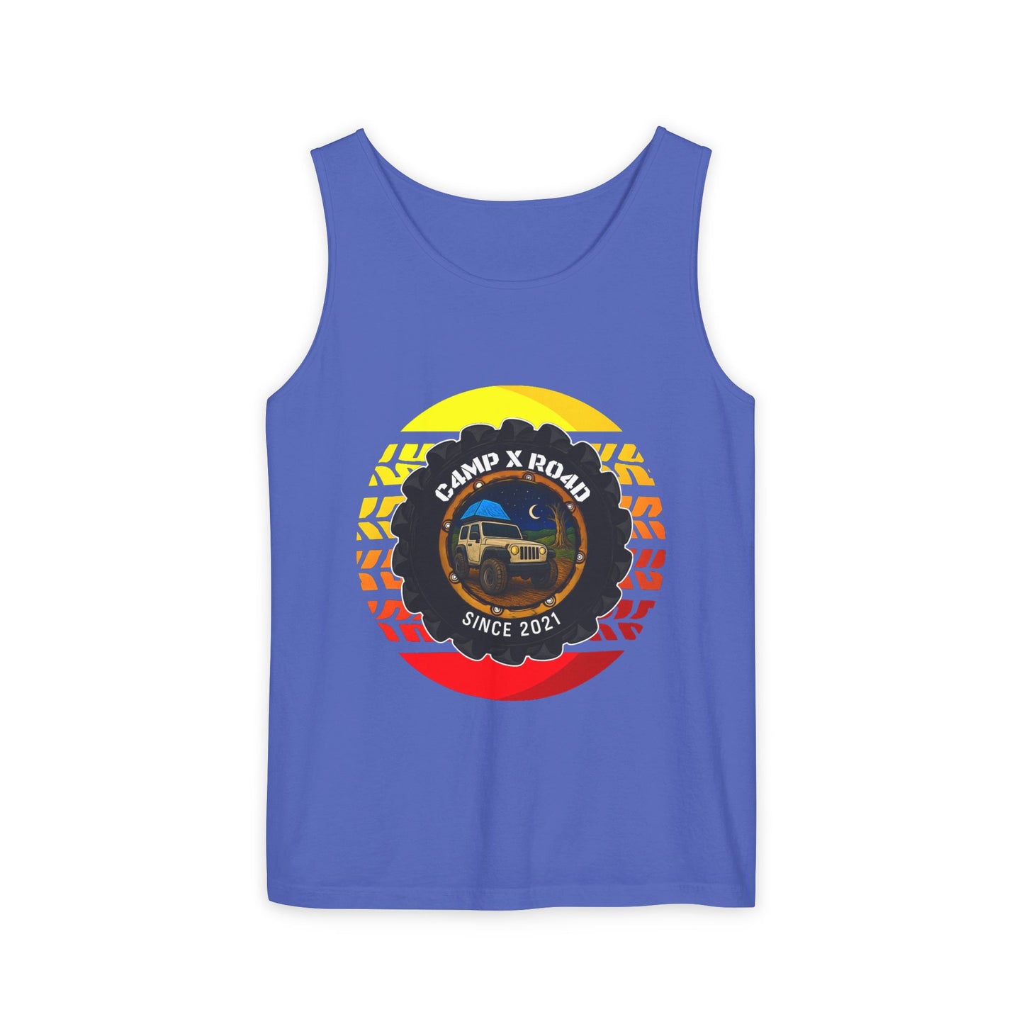 C4MPXRO4D Summer Camper Badge Tank Top | Graphic camping text tee