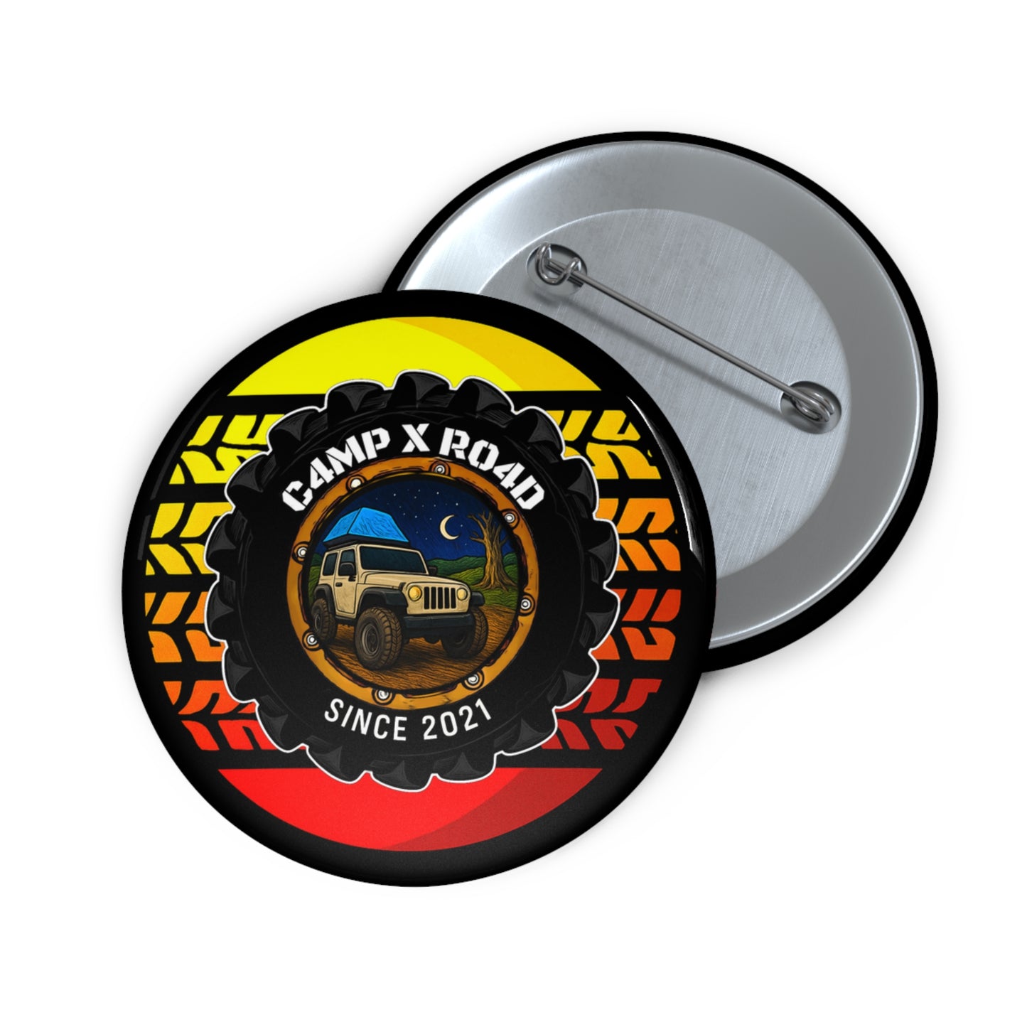 C4MPXRO4D Summer Camper Badge Pin Button | Custom Round Badge, Black Logo Button
