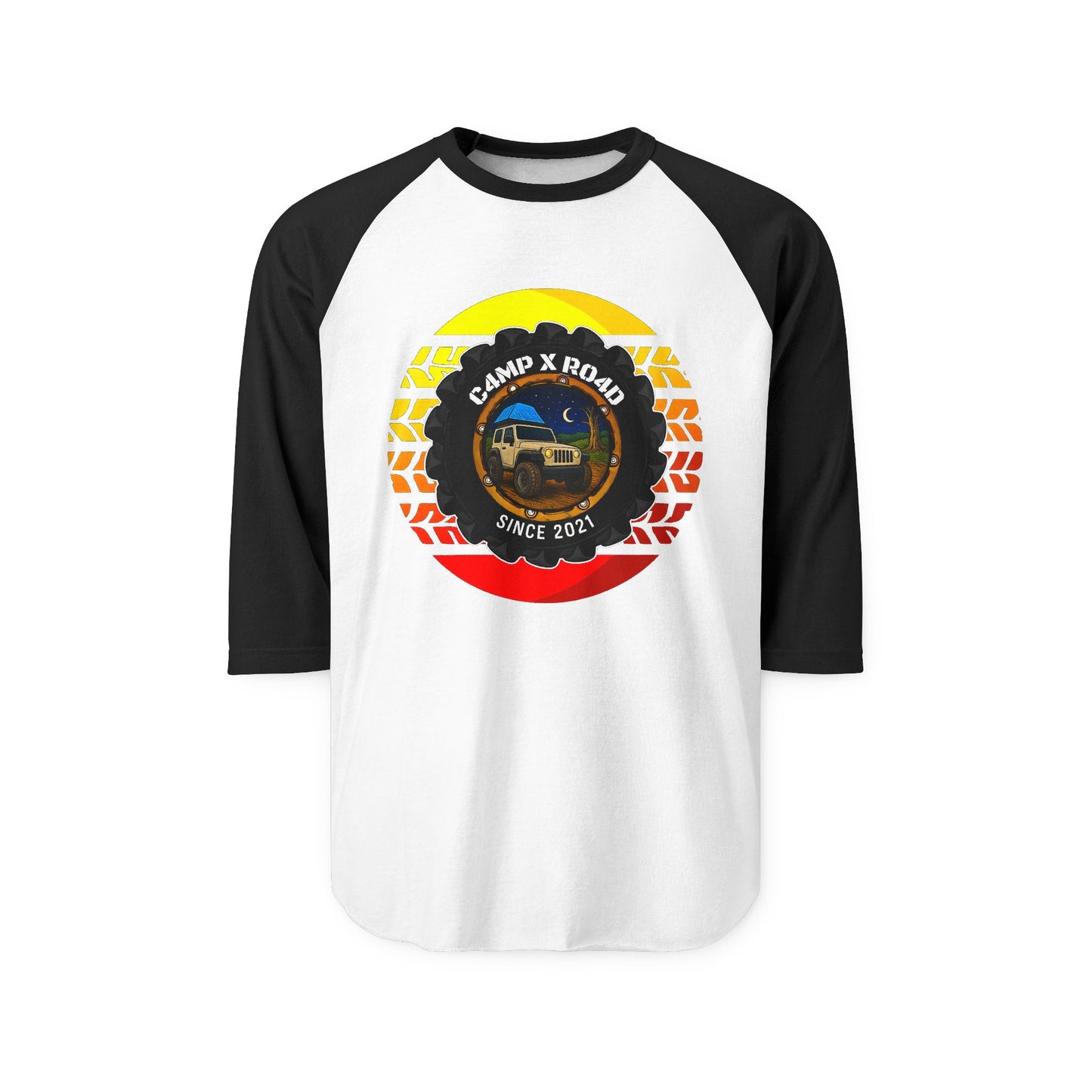 C4MPXRO4D Summer Camper Badge Raglan Shirt | Gaming Code Baseball Tee