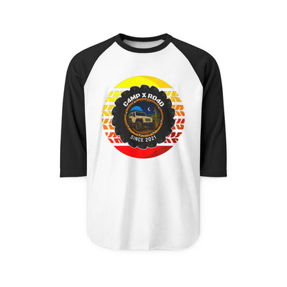 C4MPXRO4D Summer Camper Badge Raglan Shirt | Gaming Code Baseball Tee