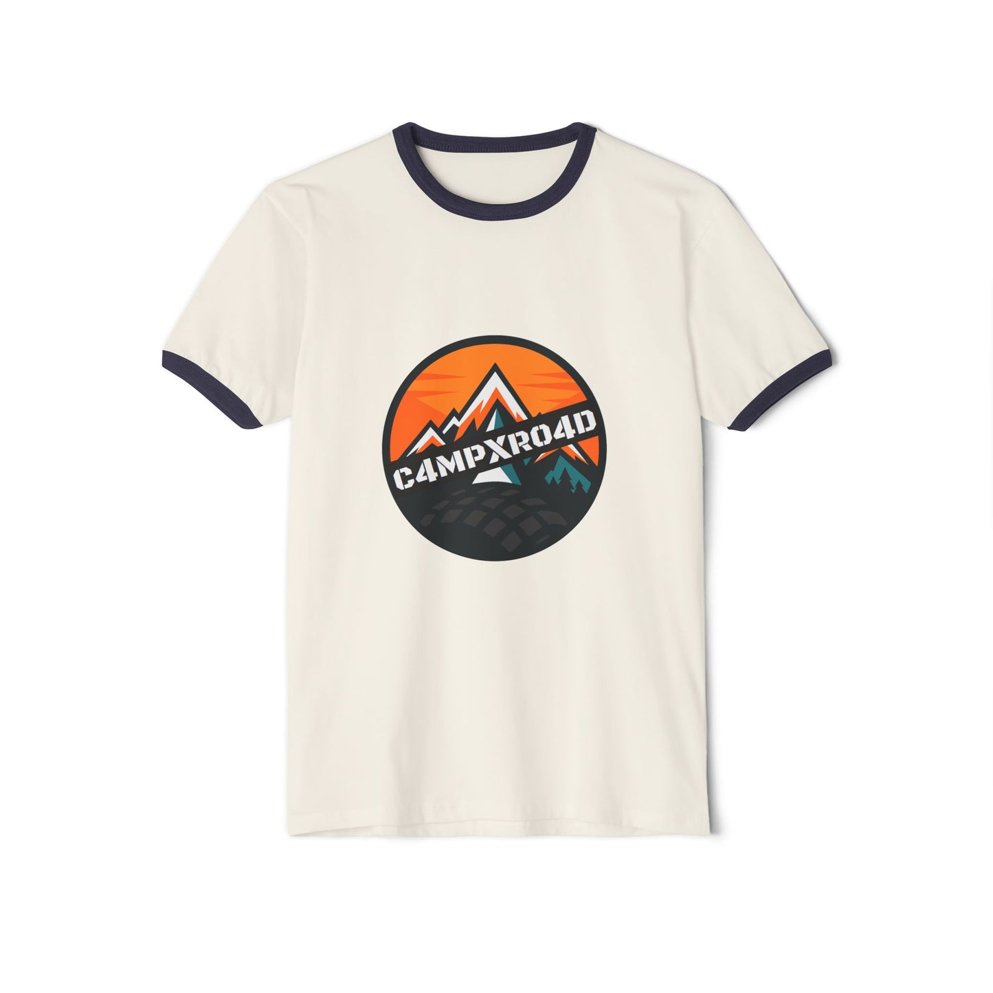 C4MPXRO4D Rounded Shield Camper Badge T-Shirt | ringer style