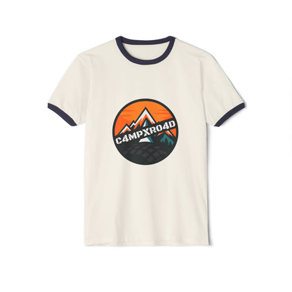 C4MPXRO4D Rounded Shield Camper Badge T-Shirt | ringer style