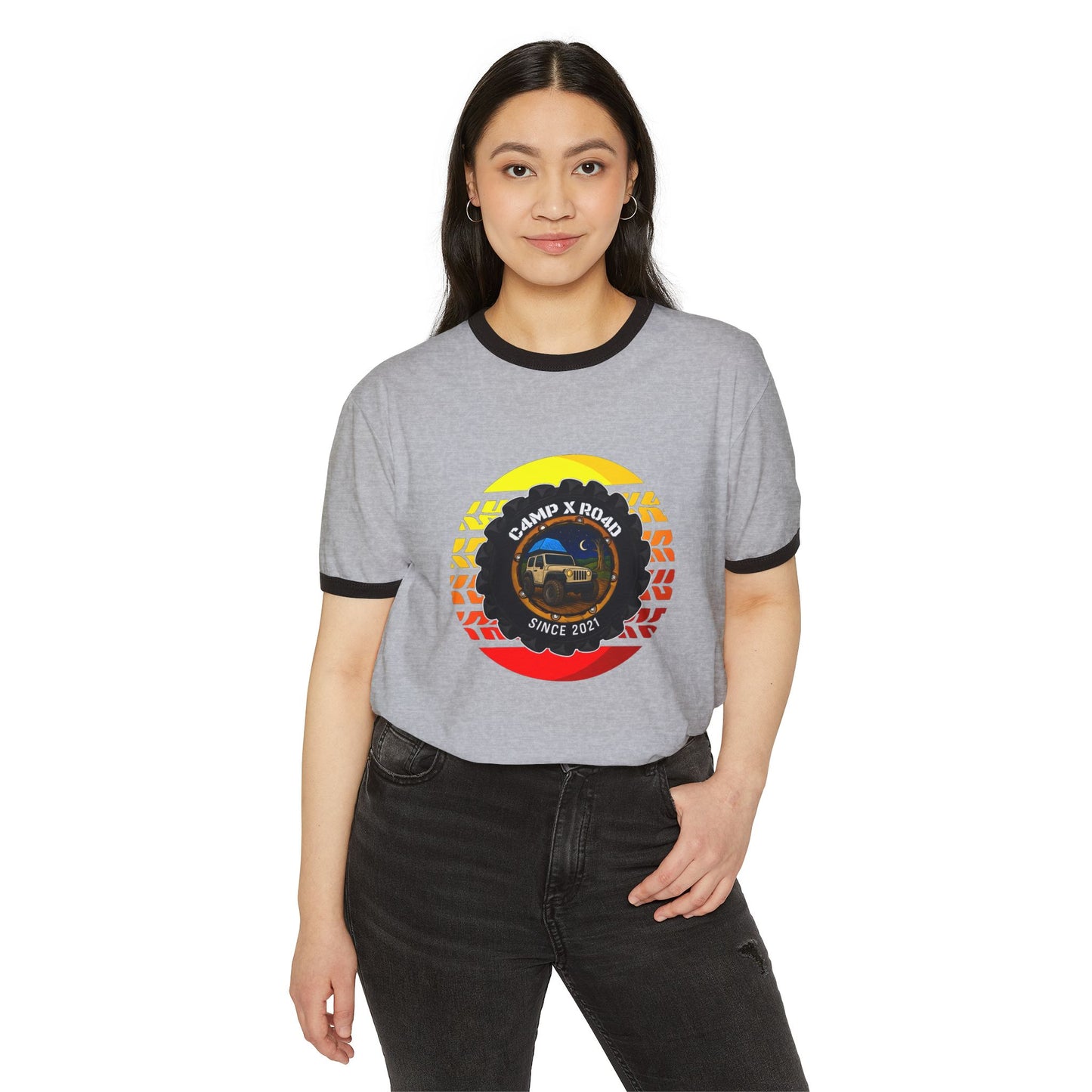 C4MPXRO4D Summer Camper Badge T-Shirt | ringer style