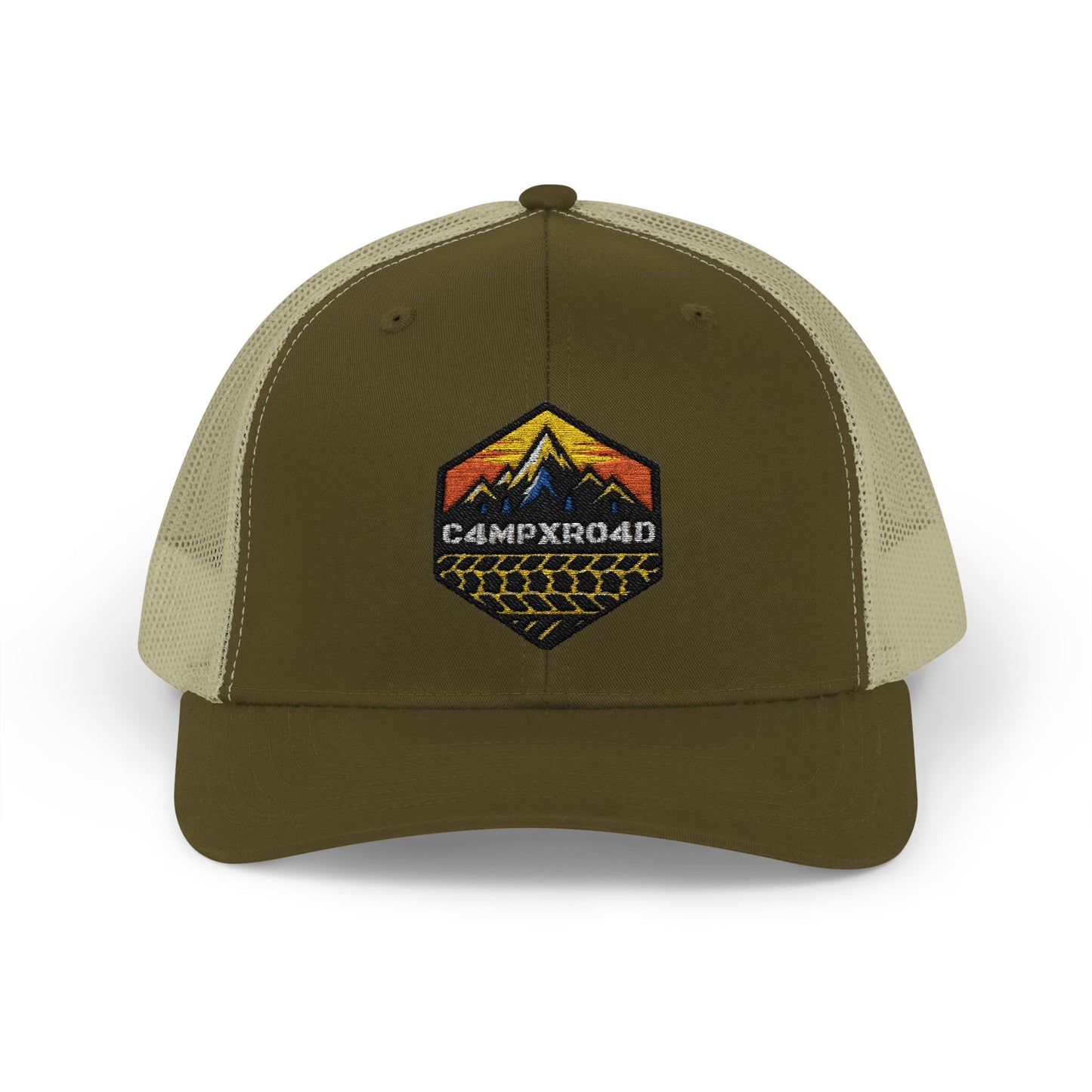 C4MPXRO4D Hexa Shield Camper Badge Cap | Trucker Snapback Mesh Hat