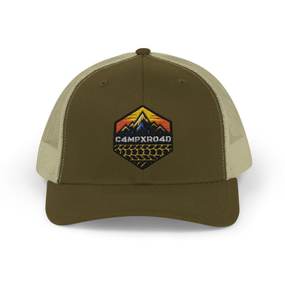 C4MPXRO4D Hexa Shield Camper Badge Cap | Trucker Snapback Mesh Hat