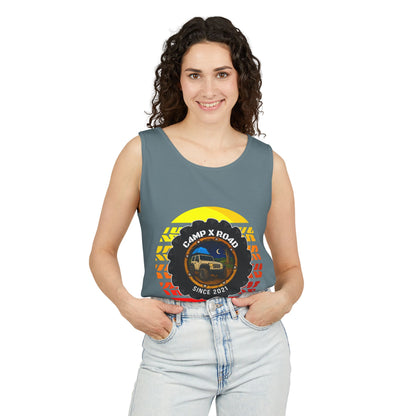 C4MPXRO4D Summer Camper Badge Tank Top | Graphic camping text tee