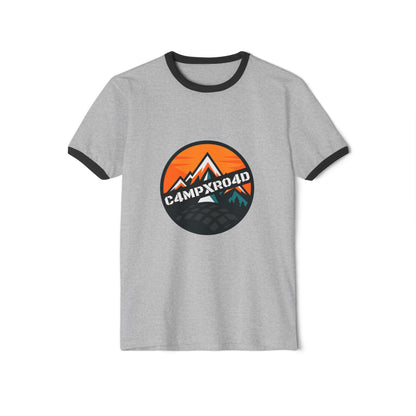 C4MPXRO4D Rounded Shield Camper Badge T-Shirt | ringer style
