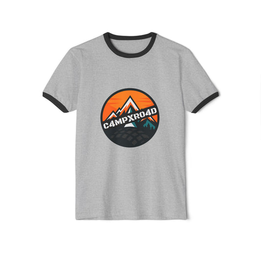 C4MPXRO4D Rounded Shield Camper Badge T-Shirt | ringer style