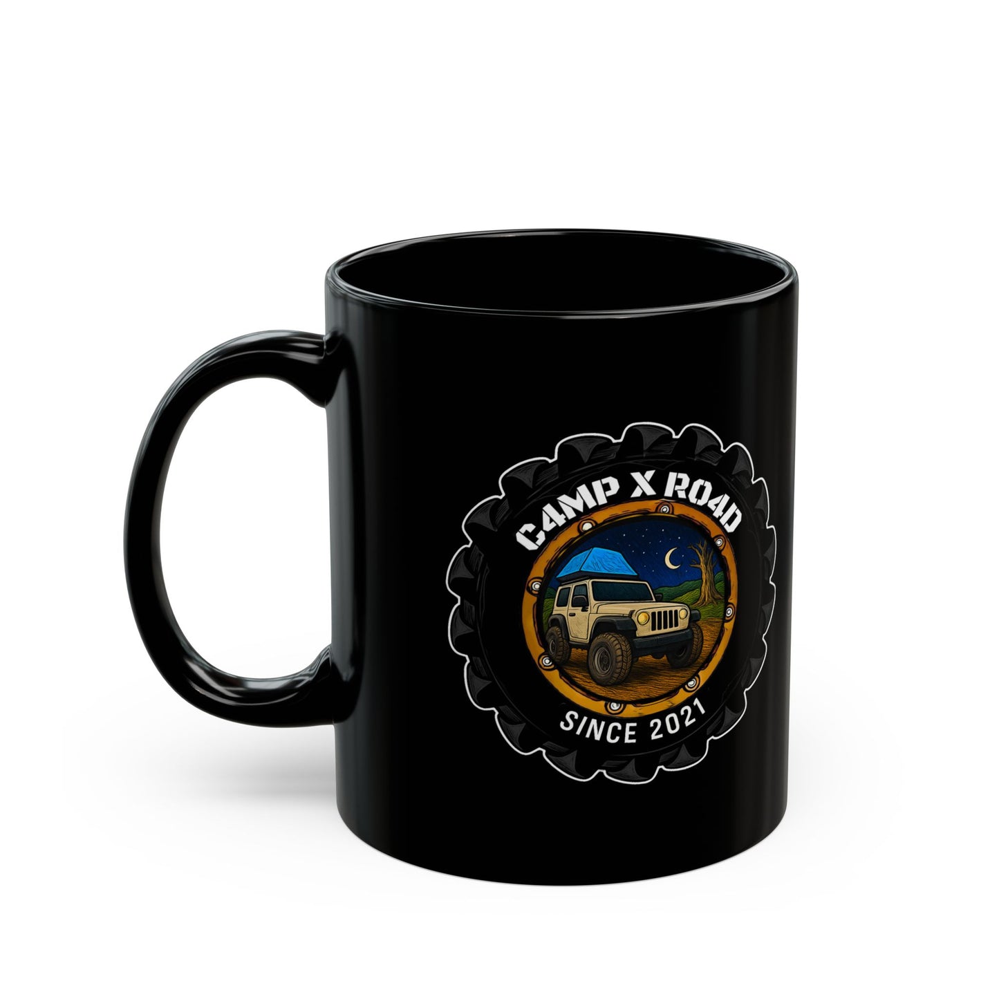 C4MPXRO4D Camper Badge Mug | Black Ceramic Coffee Mug