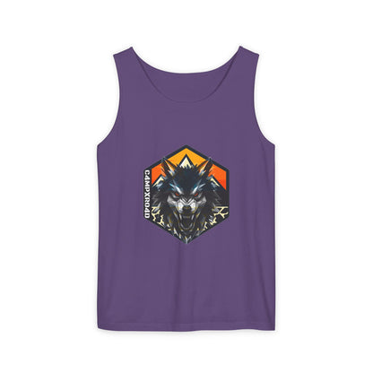 C4MPXRO4D Wolf Shield Camper Badge Tank Top | Graphic camping text tee