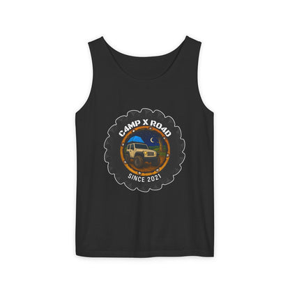 C4MPXRO4D Camper Badge Tank Top | Graphic camping text tee