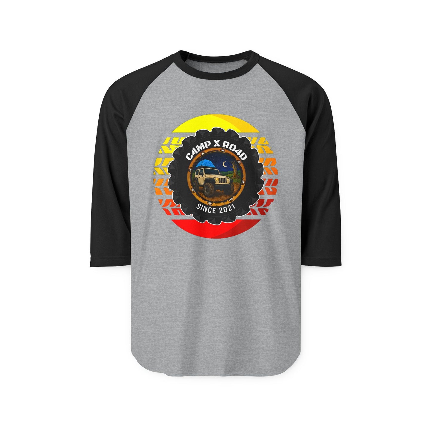 C4MPXRO4D Summer Camper Badge Raglan Shirt | Gaming Code Baseball Tee