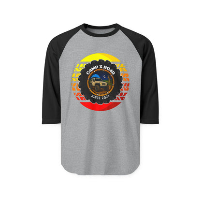 C4MPXRO4D Summer Camper Badge Raglan Shirt | Gaming Code Baseball Tee