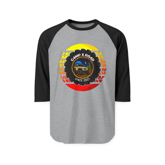 C4MPXRO4D Summer Camper Badge Raglan Shirt | Gaming Code Baseball Tee