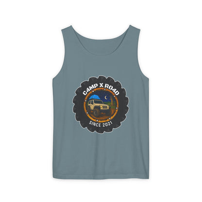C4MPXRO4D Camper Badge Tank Top | Graphic camping text tee