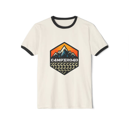C4MPXRO4D Hexa Shield Camper Badge T-Shirt | ringer style