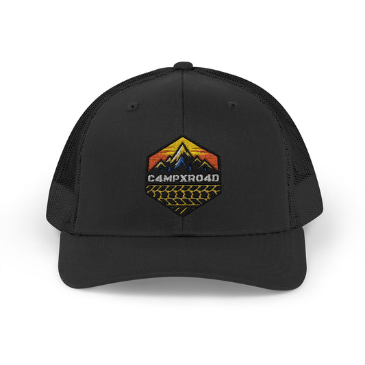 C4MPXRO4D Hexa Shield Camper Badge Cap | Trucker Snapback Mesh Hat