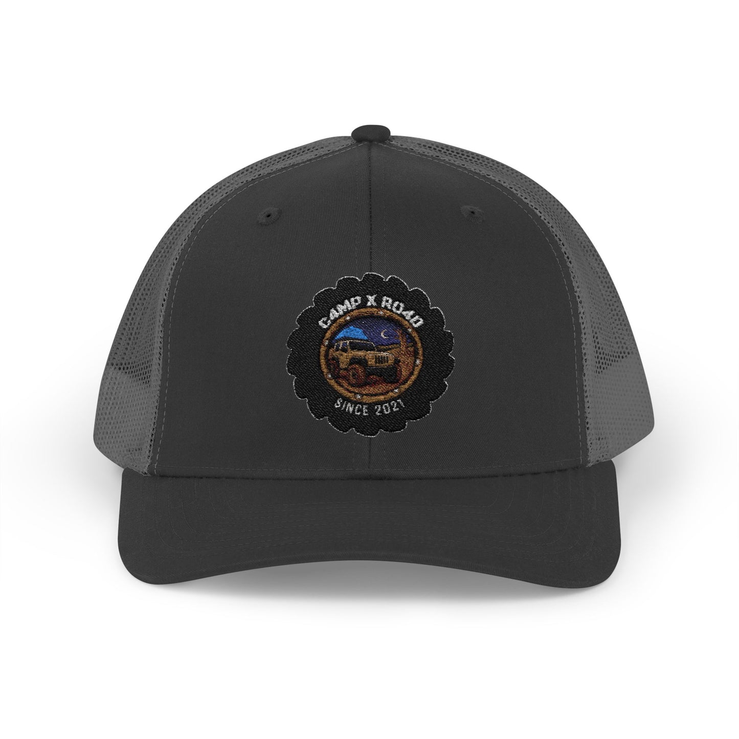 C4MPXRO4D Camper Badge Cap | Trucker Snapback Mesh Hat