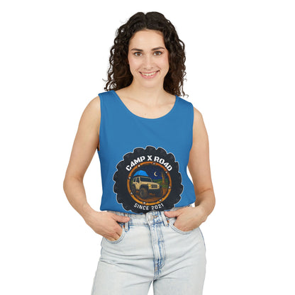 C4MPXRO4D Camper Badge Tank Top | Graphic camping text tee