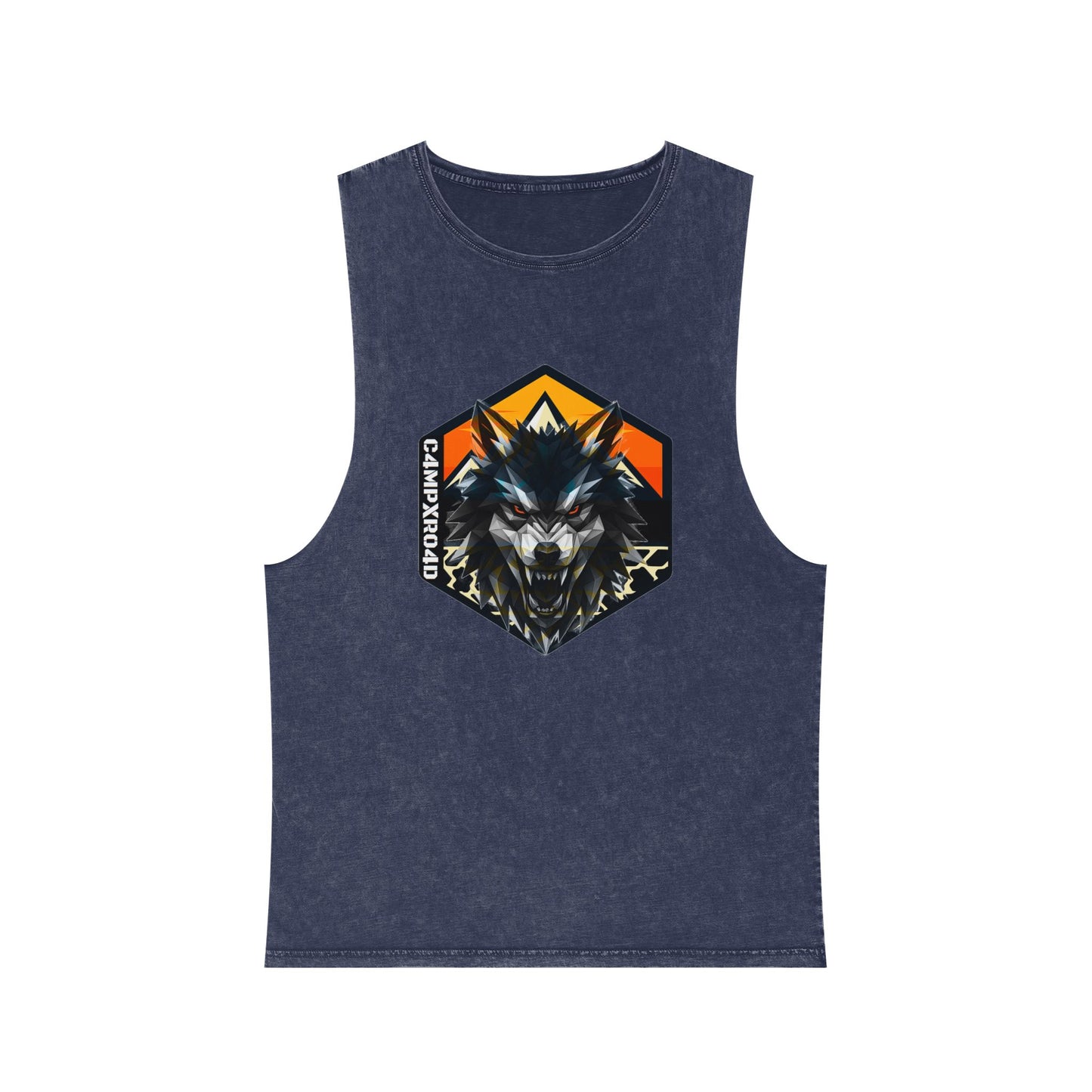 C4MPXRO4D Wolf Shield Camper Badge Tank Top | stonewash black, retro stencil logo