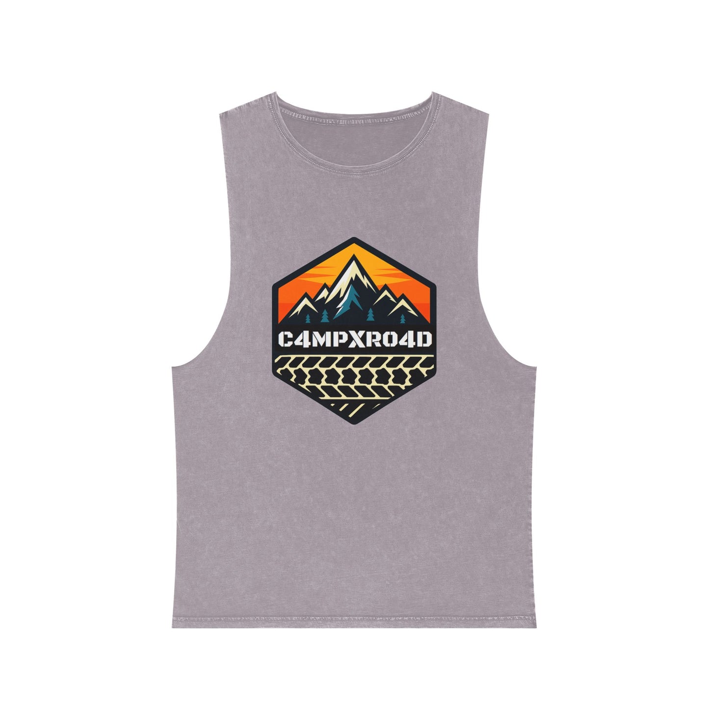 C4MPXRO4D Hexa Shield Camper Badge Tank Top | stonewash black, retro stencil logo