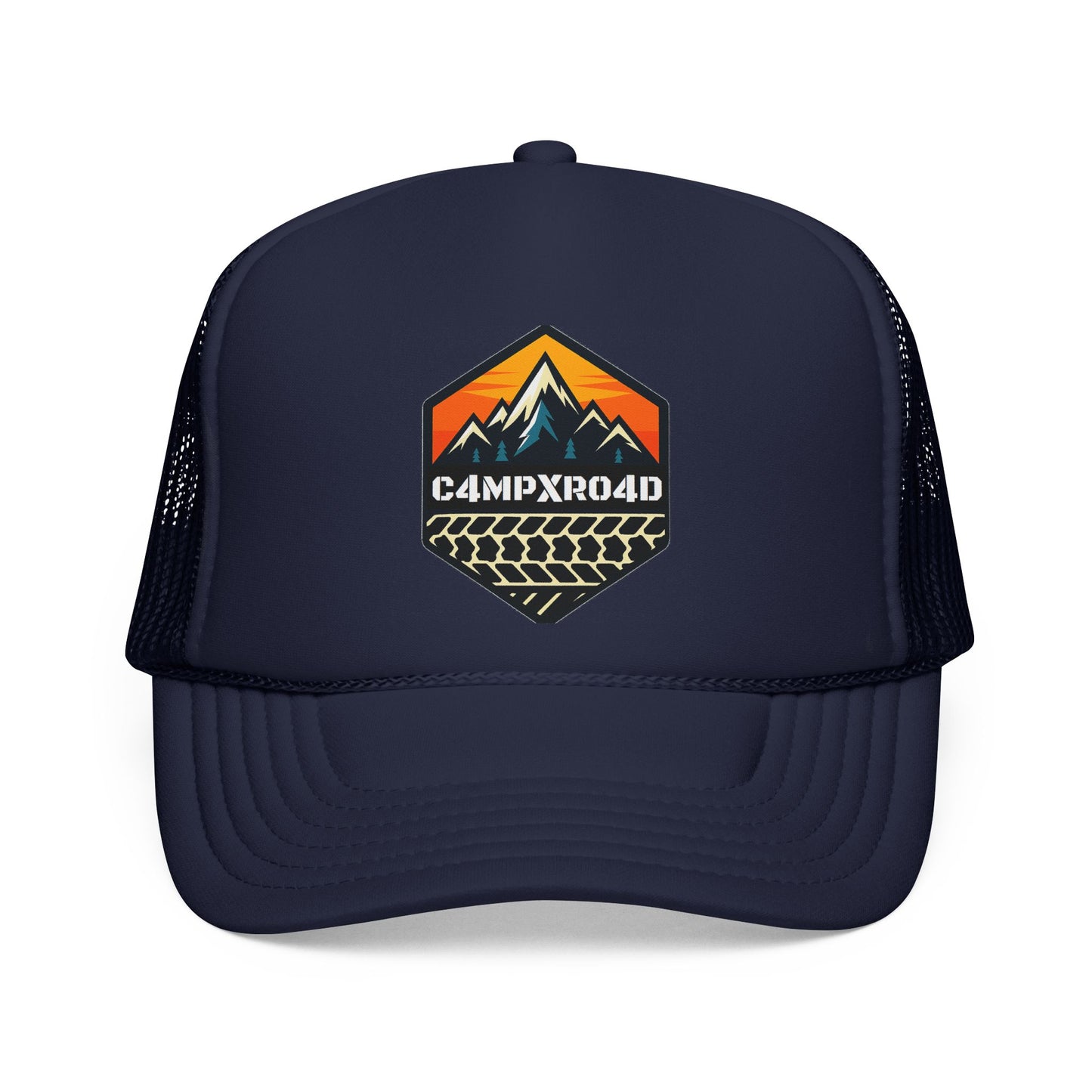 C4MPXRO4D Hexa Shield Camper Badge Trucker Cap | Adventure Mesh Hat