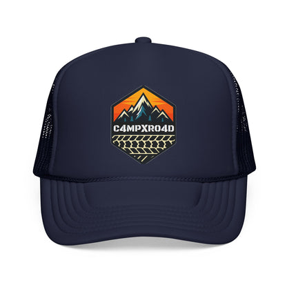 C4MPXRO4D Hexa Shield Camper Badge Trucker Cap | Adventure Mesh Hat