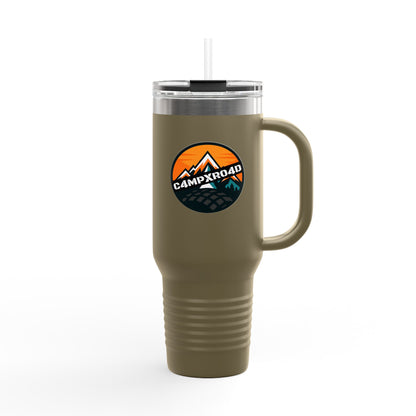 C4MPXRO4D Rounded Shield Camper Badge 40oz Travel Mug | Insulated Tumbler with Straw