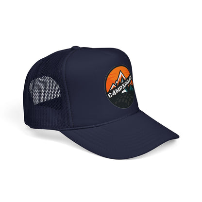 C4MPXRO4D Rounded Shield Camper Badge Trucker Cap | Adventure Mesh Hat