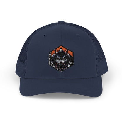 C4MPXRO4D Wolf Shield Camper Badge Cap | Trucker Snapback Mesh Hat
