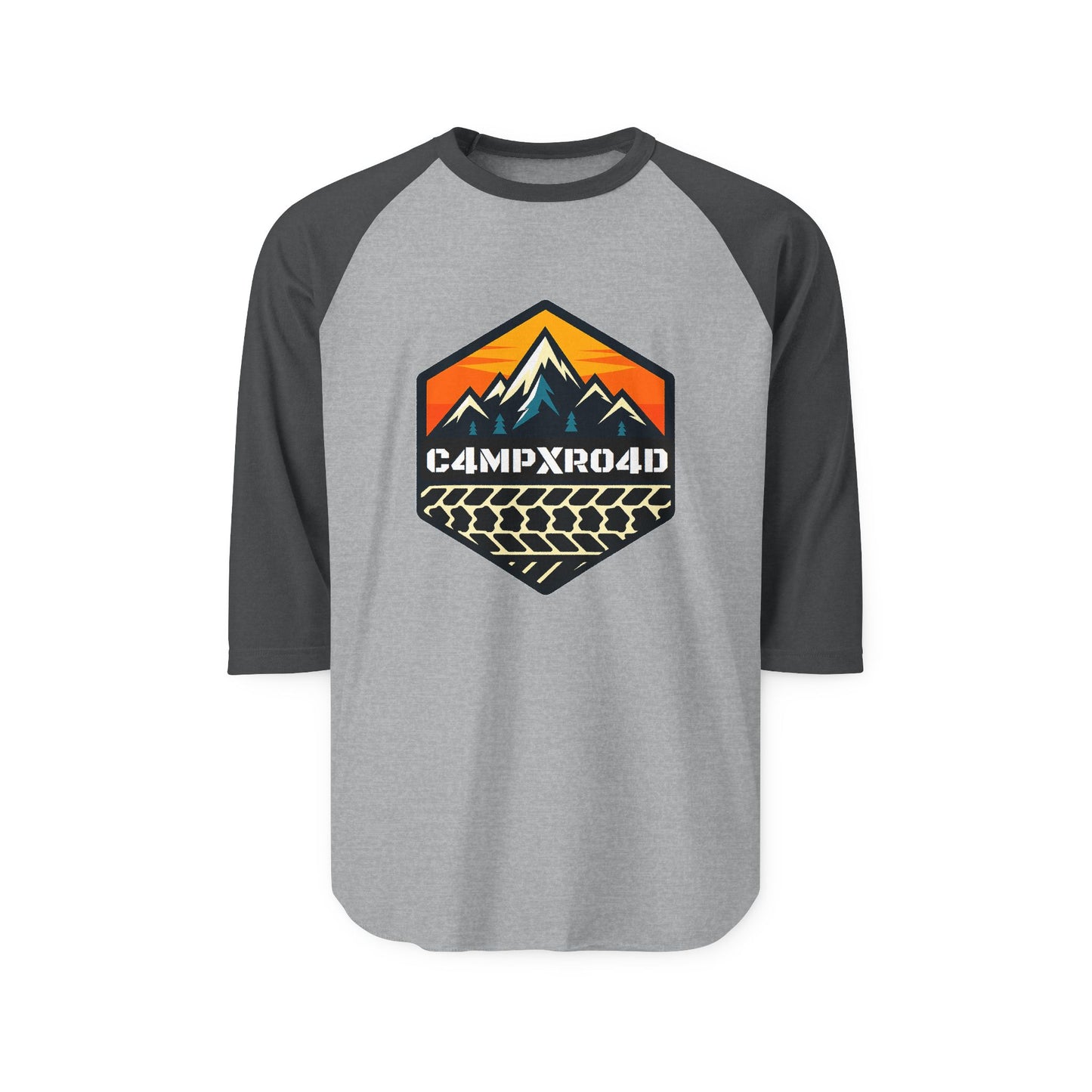 C4MPXRO4D Hexa Shield Camper Badge Raglan Shirt | Gaming Code Baseball Tee