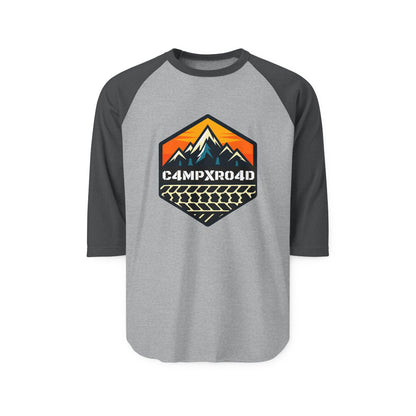 C4MPXRO4D Hexa Shield Camper Badge Raglan Shirt | Gaming Code Baseball Tee
