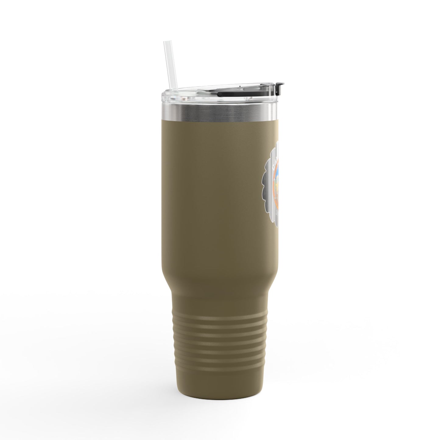 C4MPXRO4D Camper Badge 40oz Travel Mug | Insulated Tumbler with Straw