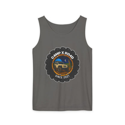 C4MPXRO4D Camper Badge Tank Top | Graphic camping text tee