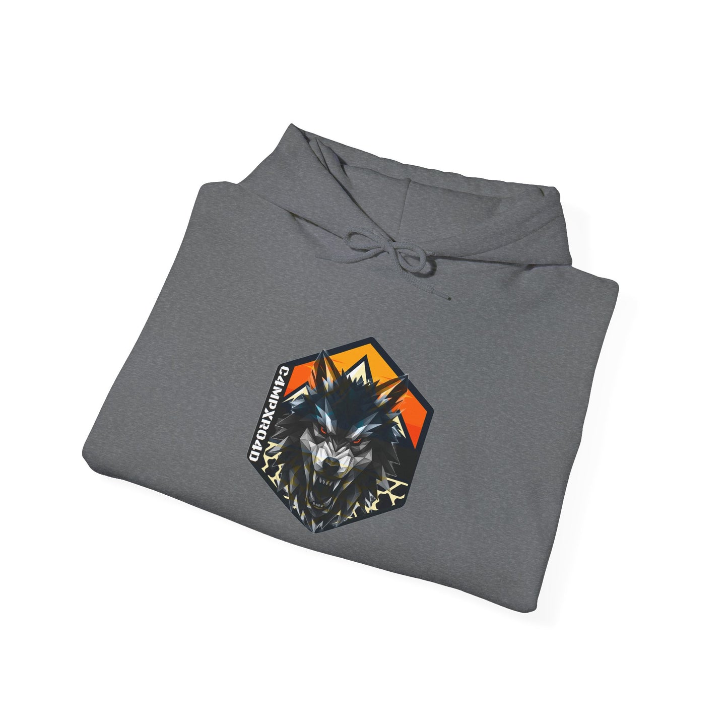 C4MPXRO4D Wolf Shield Camper Badge Hoodie | Black streetwear graphic sweatshirt