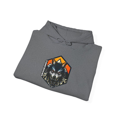 C4MPXRO4D Wolf Shield Camper Badge Hoodie | Black streetwear graphic sweatshirt