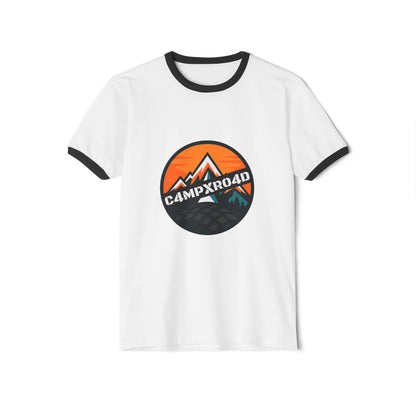 C4MPXRO4D Rounded Shield Camper Badge T-Shirt | ringer style