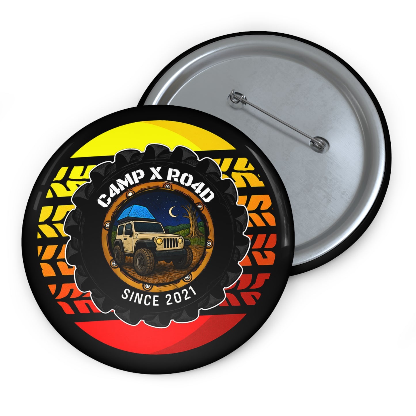 C4MPXRO4D Summer Camper Badge Pin Button | Custom Round Badge, Black Logo Button