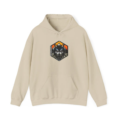 C4MPXRO4D Wolf Shield Camper Badge Hoodie | Black streetwear graphic sweatshirt